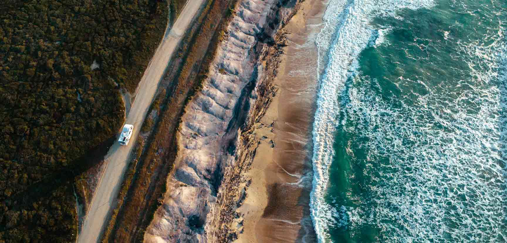 Motorhome on beach top road